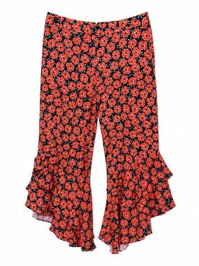 Anthropologie Ett Twa Floral Capri Pants 0 Cupro Ruffle Cropped Wide Leg Boho